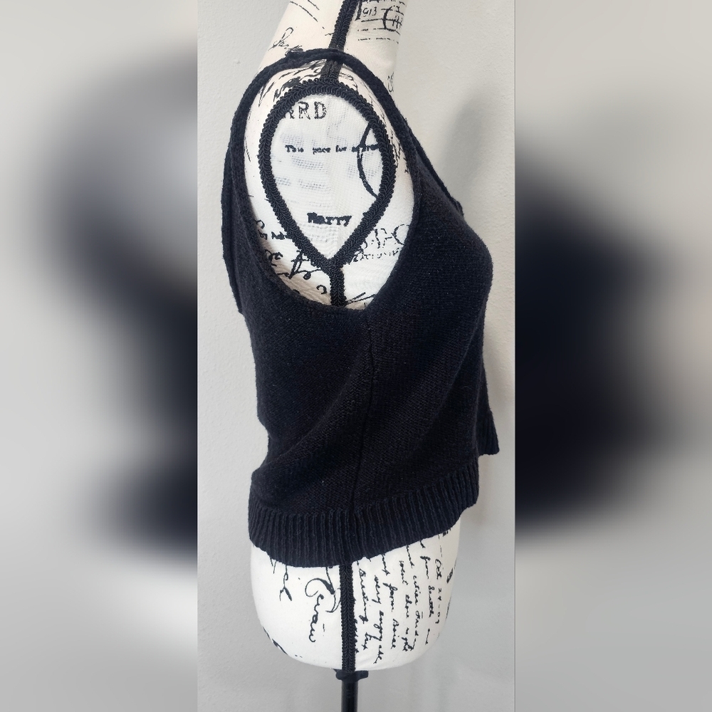 Zara Knit Black Boho Hippie Cropped Sweater Tank Top Size Medium - Picture 6 of 10